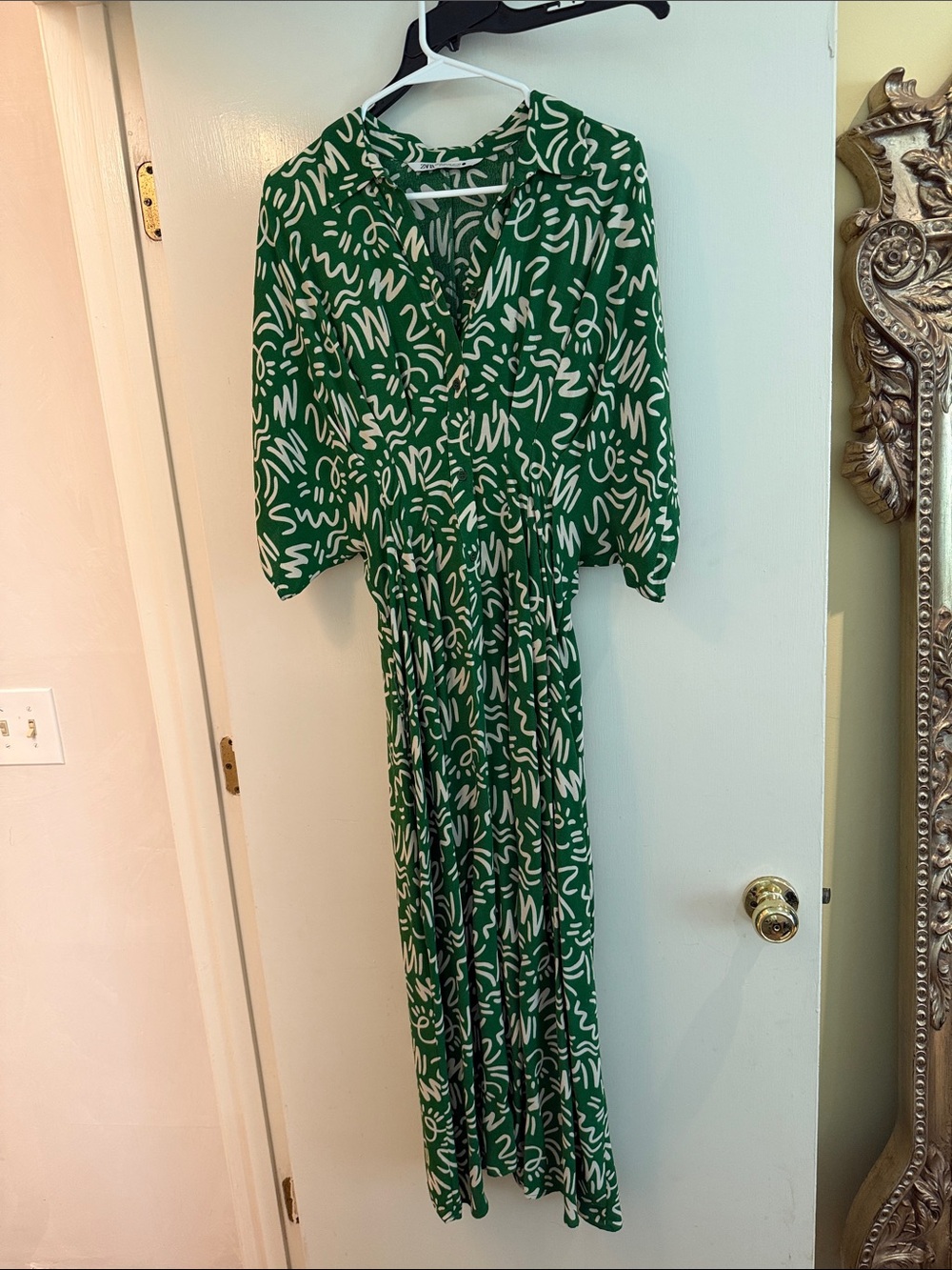 Zara Green and White Abstract Print Maxi Dress